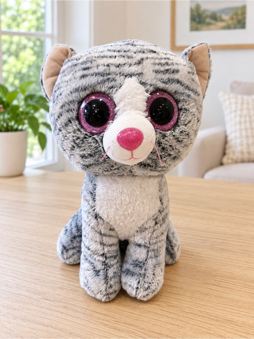 RETIRED Jumbo Ty Beanie Boos KIKI the Grey Cat 16” Large Plush Stuffed Animal
